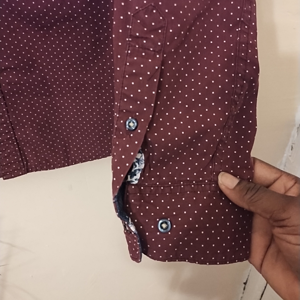 Denim And Flower Men's Burgundy Mini Polka Dots Shirt Size Medium - Picture 6 of 11